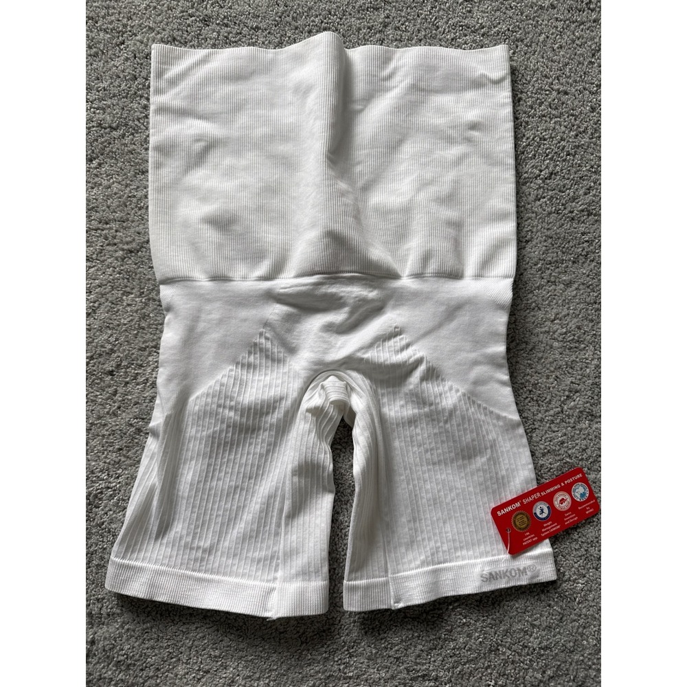 SANKOM Patent Shaper‎ Slimming & Posture High Waist Ribbed Shorts White New L-XL